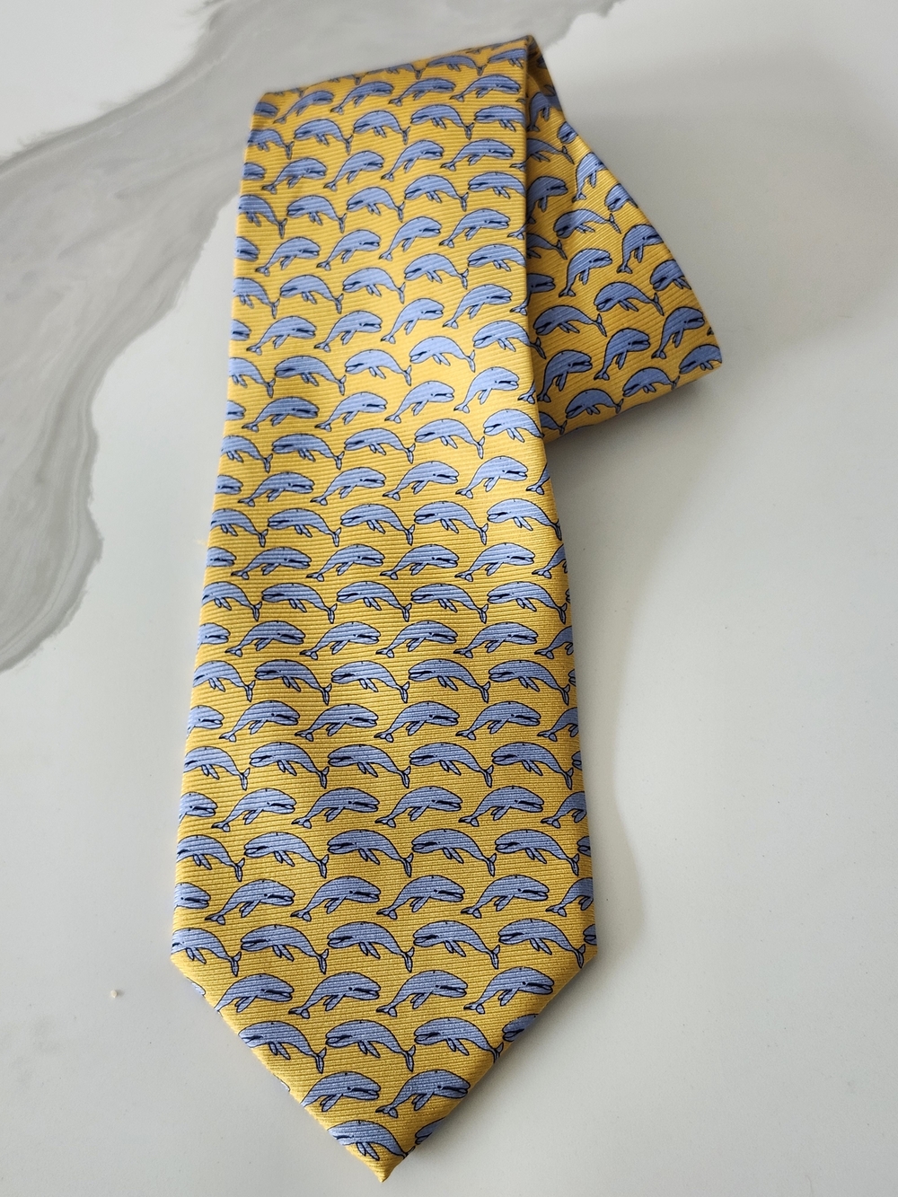 Yellow Tie Gray Whale Pattern Men’s Tie
